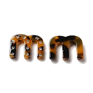 Cellulose Acetate(Resin) Cabochons, with Clear Cubic Zirconia, Letter M, Peru, 19.5x26.5x5mm(ACAB-Q001-12)