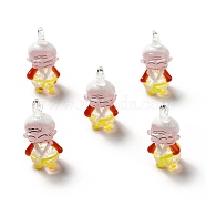 Handmade Lampwork Pendants, Old Man Charms, Yellow, 30~31x15~16x13~14mm, Hole: 2~3mm(LAMP-G156-08)