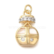 Brass Micro Pave Cubic Zirconia Pendants, with Shell, Cable Car, Airplane Charms, Real 14K Gold Plated, 15.5x10x3.5mm, Hole: 3mm(KK-U040-06G)