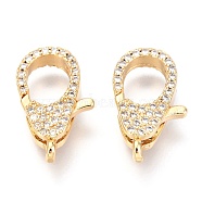 Brass Micro Pave Cubic Zirconia Lobster Claw Clasps, Real 18K Gold Plated, 20x11x5mm, Hole: 2x3mm(ZIRC-O038-22G)