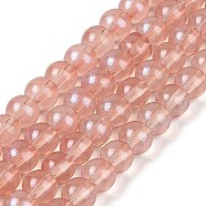 Glass Bead Strands, with Glitter Powder, Round, Light Salmon, 8x7.5mm, Hole: 1mm, about 105pcs/strand, 31.02''(78.8cm)(GLAA-K068-01B-02)