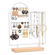 Carbon Steel Jewelry Display Stands with Wooden Base, Tabletop Jewelry Organizer Rack for Necklaces, Earrings, Bracelets Storage, White, 33x6.7x34cm(PW-WG98772-01)
