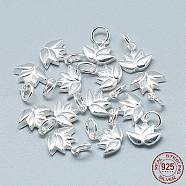 925 Sterling Silver Charms, with Jump Ring, Flower, Silver, 10x11x3mm, Hole: 4mm(X-STER-T002-117S)
