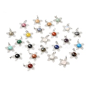 Natural & Synthetic Mixed Gemstone Pendants, Flower Charms, with Rack Plating Platinum Tone Brass Findings, Cadmium Free & Lead Free, Mixed Dyed and Undyed, 38x37x7~7.5mm, Hole: 8x5mm(G-B033-02P)
