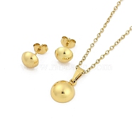 Vacuum Plating 304 & 201 Stainless Steel Jewelry Sets, Pendant Necklaces and Stud Earrings, Half Round, Golden, 17.72 inch(45cm)(SJEW-F146-03G-01)