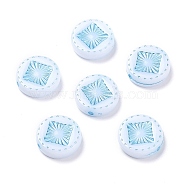 Opaque Acrylic Beads, Metal Enlaced, Flat Round with Rhombus Pattern, Sky Blue, 15~15.5x4.5~5mm, Hole: 1.8mm, about 606pcs/500g(OACR-G016-07G)