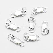 925 Sterling Silver Lobster Claw Clasps, with Jump Rings, Rectangle, Silver, 12mm, Hole: 2.5mm, Clasp: 8x4x2mm(STER-G019-05-8mm)