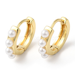 Plastic Pearl Beaded Hoop Earrings, Rack Plating Brass Jewelry, Lead Free & Cadmium Free, Real 18K Gold Plated, 14x17x3.5mm, Pin: 1mm(EJEW-R149-04G)