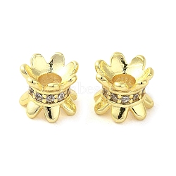 Rack Plating Brass Beads, with CLear Cubic Zirconia, Long-Lasting Plated, Lead Free & Cadmium Free, Real 18K Gold Plated, 7.5x7.5x6mm, Hole: 2.5mm(KK-B088-10B-G)