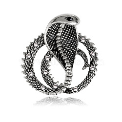 Snake Alloy Rhinestone Safety Pin Brooch, Antique Silver, 42x40mm(PW-WGC1B3E-01)