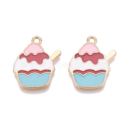 Rack Plating Alloy Enamel Pendants, Golden, Ice Cream Charm, Pink, 19.5x16x1.5mm, Hole: 1.6mm(ENAM-N056-347A)