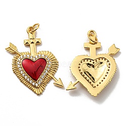 Rack Plating Brass Cubic Zirconia Pendants, with Enamel, Lead Free & Cadmium Free, Long-Lasting Plated, Heart, Real 18K Gold Plated, 28x22x3mm, Hole: 3.6mm(KK-D026-29G)