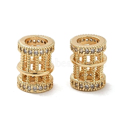 Rack Plating Brass Cubic Zirconia European Beads, Large Hole Beads, Long-Lasting Plated, Lead Free & Cadmium Free, Hollow Column, Real 18K Gold Plated, 9.5x7.5mm, Hole: 4.5mm(KK-K349-05G)