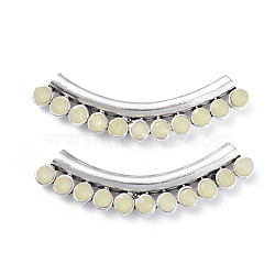 Antique Silver Plated Alloy Curved Tube Beads, with Faceted Opal Cabochons, LightGoldenrodYellow, 74x14x7mm, Hole: 5mm(PALLOY-J628-B01)