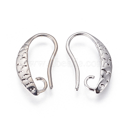 Brass Earring Hooks, with Horizontal Loop, Carved, Platinum, 16x2mm, 20 Gauge, Pin: 0.8mm, Hole: 1.6mm(KK-E779-03P)
