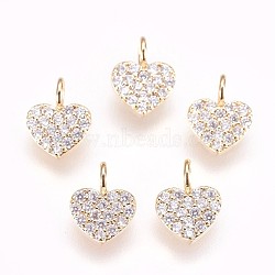 Brass Micro Pave Cubic Zirconia Charms, Nickel Free, Heart, Clear, Real 18K Gold Plated, 7x5x1.5mm, Hole: 1.8mm(X-KK-P157-14G-01-NF)