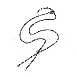 Adjustable 304 Stainless Steel Curb Chains Necklaces Making, with Slide Slider Beads and Lobster Claw Clasps, Black, 20.47 inch(52cm), Inner Diameter: 0.12 inch(0.3cm)(AJEW-JB01214-03)