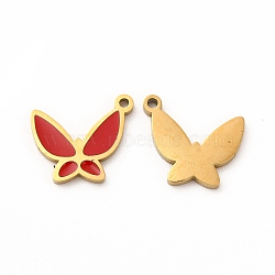 Ion Plating(IP) 304 Stainless Steel Enamel Pendants, Butterfly, Red, 15x13x1mm, Hole: 1.2mm(STAS-F291-02G-02)