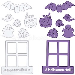 Halloween Carbon Steel Cutting Dies Stencils, for DIY Scrapbooking, Photo Album, Decorative Embossing Paper Card, Matte Stainless Steel Color, Bat & Pumpkin & Ghost & Window, Mixed Patterns, 29~94.5x37.5~92x0.9mm, 4pcs/set(DIY-WH0387-65MP)