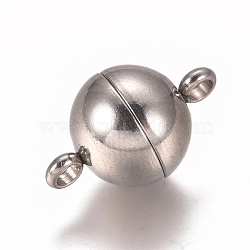 304 Stainless Steel Magnetic Clasp, Round, Stainless Steel Color, 16x10mm, Hole: 2mm(STAS-I137-07C)