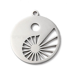 201 Stainless Steel Pendants, Laser Cut, Flat Round with Fibonacci Spiral Charm, Stainless Steel Color, 28x25x1.2mm, Hole: 2mm(STAS-D041-07P)