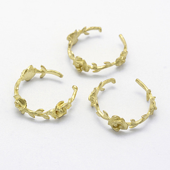 Brass Cuff Finger Ring Settings, Lead Free & Cadmium Free & Nickel Free, Flower, Raw(Unplated), 20mm