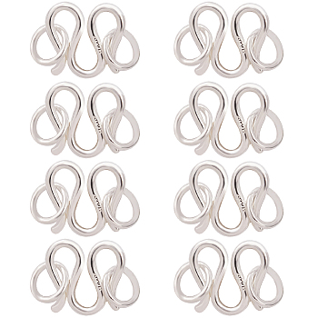 8Pcs 925 Sterling Silver S-Hook Clasps, M Clasps, Silver, 8x8.5x1mm, Hole: 3.6mm