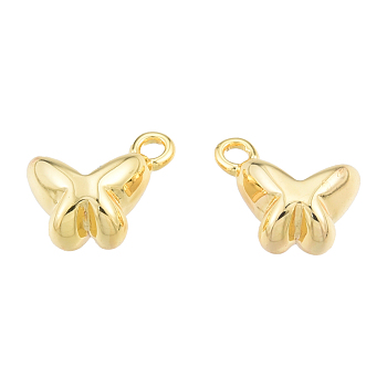 Brass Charms, Nickel Free, Butterfly, Real 18K Gold Plated, 8x9x4.5mm, Hole: 1.2mm