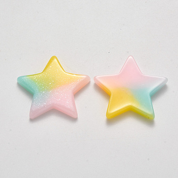 Resin Cabochons, with Glitter Powder, Star, Colorful, 36x38x5mm