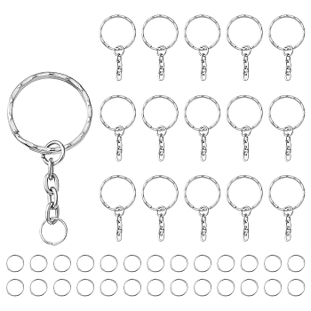 50Pcs Iron Split Key Rings, with 50Pcs Iron Open Jump Rings, Platinum, Split Key Rings: 45mm, Jump Rings: 21 Gauge, 8x0.7mm