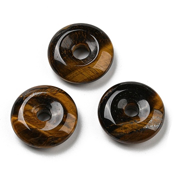 Natural Tiger Eye Pendants, Donut/Pi Disc Charms, 24.5~25x6.5~7mm, Hole: 5~6mm