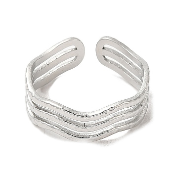 304 Stainless Steel Triple Line Open Cuff Ring for Women, Stainless Steel Color, US Size 7(17.3mm)