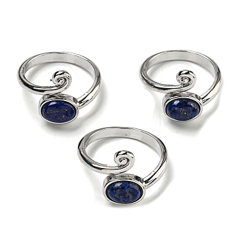 Natural Lapis Lazuli Adjustable Rings, with Platinum Brass Findings, Long-Lasting Plated, Jewely for Women, Oval, Adjustable