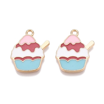 Rack Plating Alloy Enamel Pendants, Golden, Ice Cream Charm, Pink, 19.5x16x1.5mm, Hole: 1.6mm