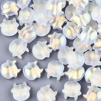 Transparent Spray Painted Glass Beads, AB Color Plated, Frosted, Cow, Clear AB, 11.5x12x6mm, Hole: 1mm
