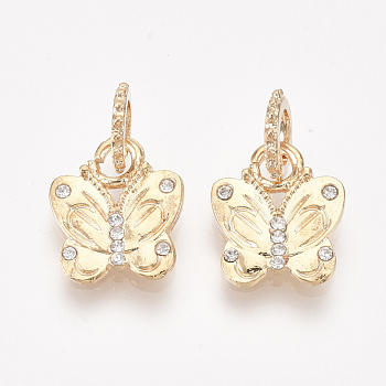 Alloy Pendants, with Rhinestone, Butterfly, Crystal, Golden, 14.5x12.5x1.5mm, Hole: 5mm