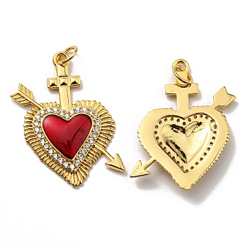 Rack Plating Brass Grade AAA Cubic Zirconia Pendants, with Enamel, Lead Free & Cadmium Free, Long-Lasting Plated, Heart, Real 18K Gold Plated, 28x22x3mm, Hole: 3.6mm
