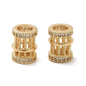 Rack Plating Brass Cubic Zirconia European Beads, Large Hole Beads, Long-Lasting Plated, Lead Free & Cadmium Free, Hollow Column, Real 18K Gold Plated, 9.5x7.5mm, Hole: 4.5mm
