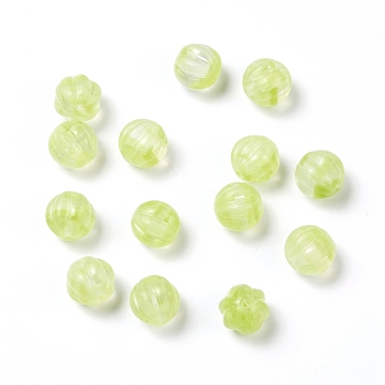 Czech Glass Beads, with Gold Wash, Pumpkin/Round Melon, Lawn Green, 8mm, Hole: 0.8mm, about 140pcs/bag, 95~100g/bag