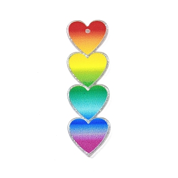 Valentine's Day Theme Gradient Color Acrylic Pendants, with Giltter Power, Heart, 54.5x16.5x2.3mm, Hole: 2mm