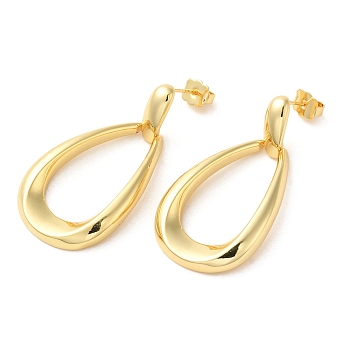 Real 18K Gold Plated Brass Dangle Stud Earrings, Long-Lasting Plated, Cadmium Free & Lead Free, Teardrop, 44x23mm