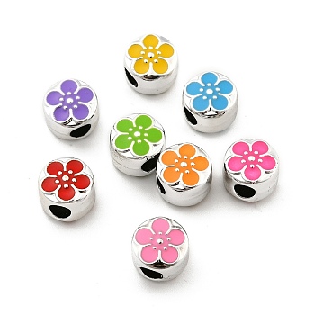 CCB Plastic European Beads, Large Hole Beads, Enamel Style, Flat Round, Mixed Color, 9.5x7mm, Hole: 4mm