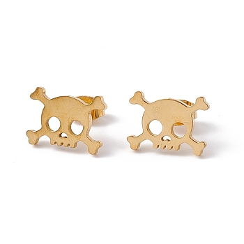 304 Stainless Steel Tiny Hollow Out Skull Stud Earrings for Women, Golden, 10x13.5mm, Pin: 0.5mm