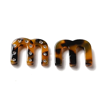 Cellulose Acetate(Resin) Cabochons, with Clear Cubic Zirconia, Letter M, Peru, 19.5x26.5x5mm