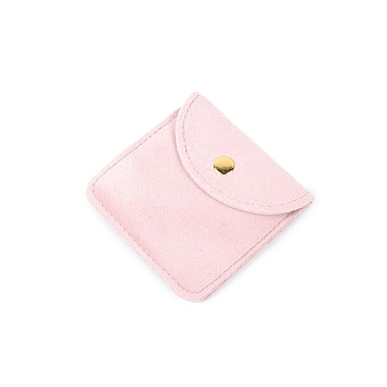 Square Velvet Jewelry Pouches, Jewelry Gift Bags with Snap Button, for Ring Necklace Earring Bracelet, Misty Rose, 8x8cm