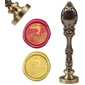 DIY Scrapbook, Brass Wax Seal Stamp and Alloy Handles, Fish Pattern, 103mm, Stamps: 2.5x1.45cm