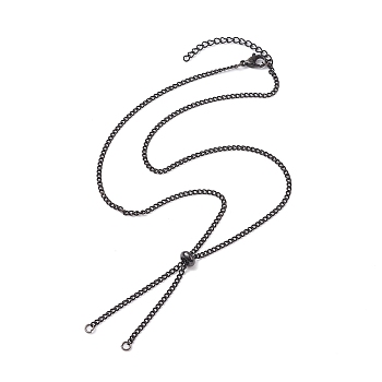 Adjustable 304 Stainless Steel Curb Chains Necklaces Making, with Slide Stopper Beads and Lobster Claw Clasps, Black, 20.47 inch(52cm), Inner Diameter: 0.12 inch(0.3cm)