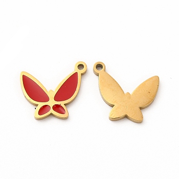 Ion Plating(IP) 304 Stainless Steel Enamel Pendants, Butterfly, Red, 15x13x1mm, Hole: 1.2mm
