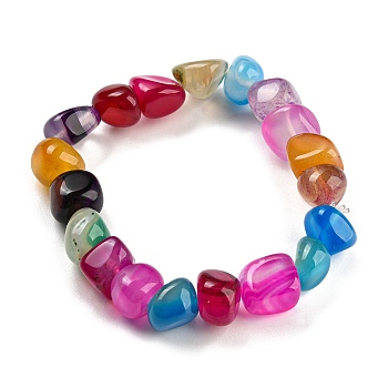 Dyed & Heated Natural Agate Nugget Beaded Stretch Bracelets, Colorful, Inner Diameter: 2 inch(5.2cm)