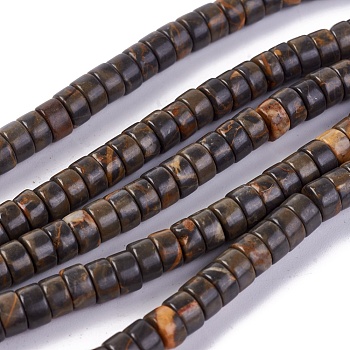 Natural Coffee Jasper Beads Strands, Heishi Beads, Flat Round/Disc, 6x3~3.3mm, Hole: 0.8mm, about 122pcs/strand, 16 inch(40cm)